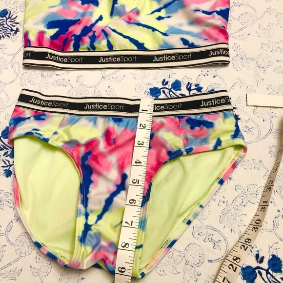 JUSTICE Girls Swimsuit Tankini Swim Tank Bikini Size L 12/14 Tie Dye Zip - Picture 9 of 16